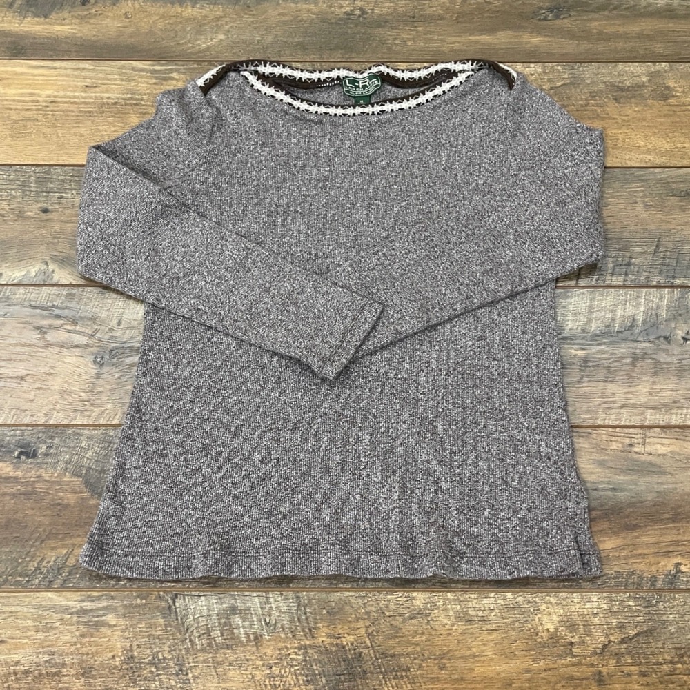 Lauren Active Ralph Lauren Brown Cotton Knit Fair Isle Neck Top XL Gorpcore Y2K